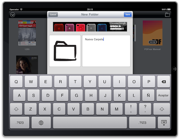 Creación de nuevas carpeta de la App iPad "PDFree"